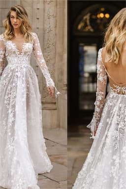 image-Wedding Dress Sexy Lace Long Sleeve Dress Evening Dress