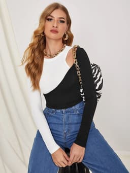 image-New Sexy Hit Color Strapless T-Shirt Stitching Slim Top Women Bottoming Long-Sleeved T-Shirt