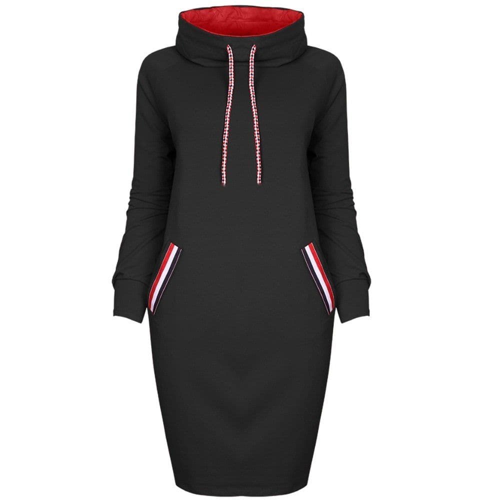 image-Autumn winter dress Long sleeve vestidos Casual party dresses vestido de festa women dress plus size High collar robe femme