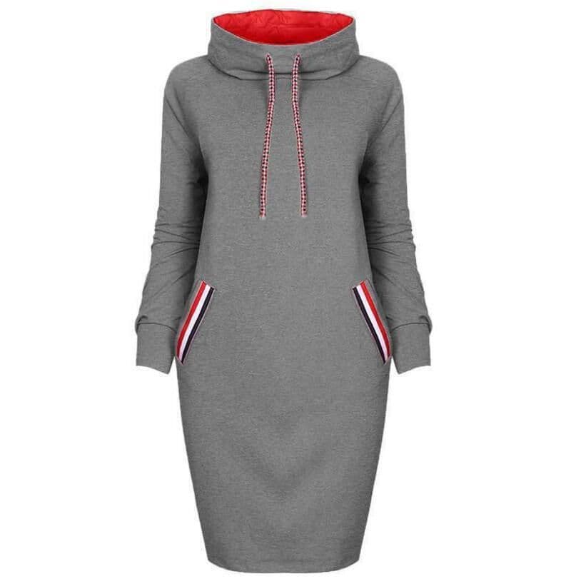 image-Autumn winter dress Long sleeve vestidos Casual party dresses vestido de festa women dress plus size High collar robe femme