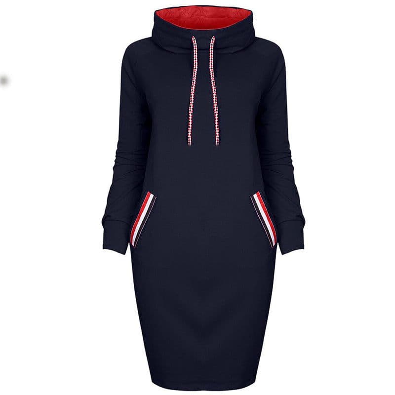image-Autumn winter dress Long sleeve vestidos Casual party dresses vestido de festa women dress plus size High collar robe femme