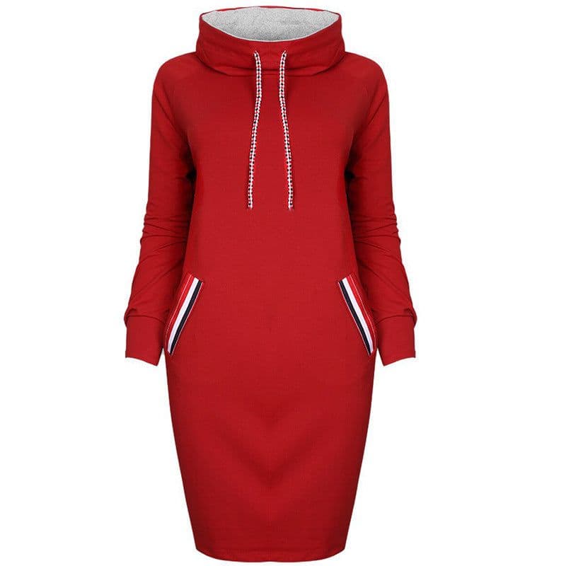 image-Autumn winter dress Long sleeve vestidos Casual party dresses vestido de festa women dress plus size High collar robe femme