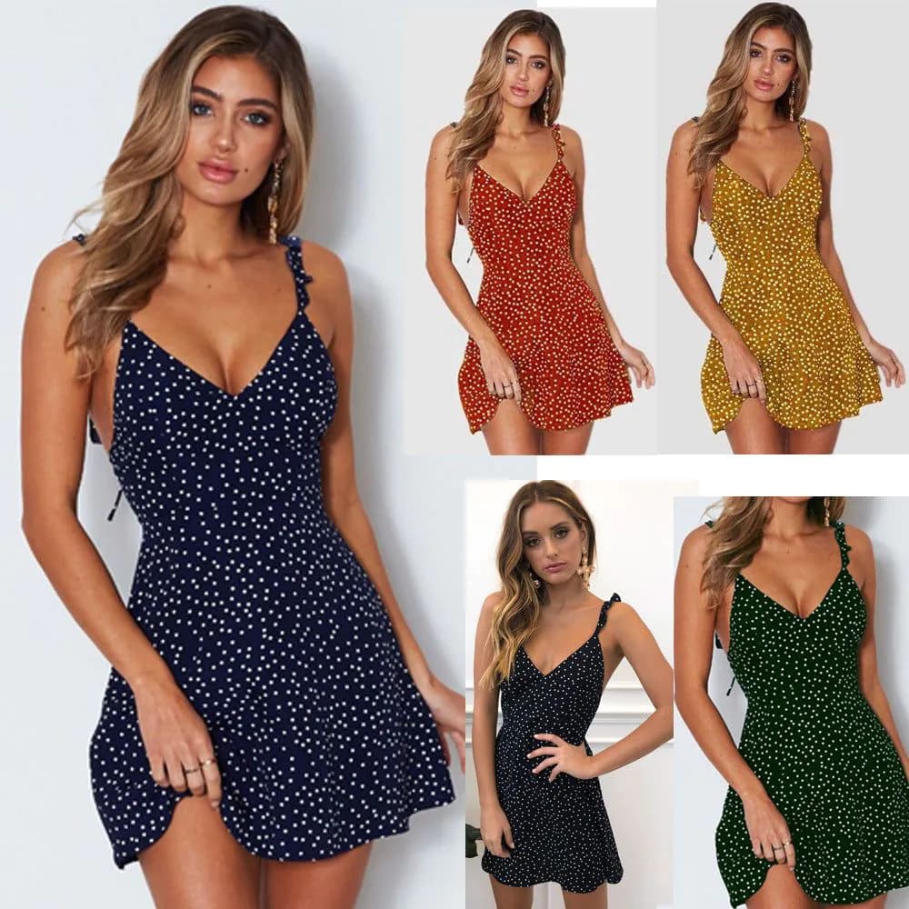 image-Polka-dot Strappy Dress Women Summer Fashion Beach Sundress