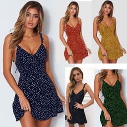 image-Polka-dot Strappy Dress Women Summer Fashion Beach Sundress