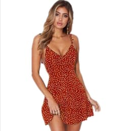 image-Polka-dot Strappy Dress Women Summer Fashion Beach Sundress