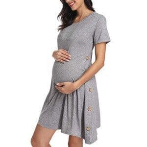 image-Hot Sale New Maternity Short Sleeve Button Solid Dress