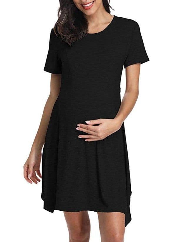 image-Hot Sale New Maternity Short Sleeve Button Solid Dress