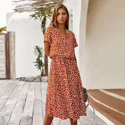 image-Women's Wave Point Short Sleeve Dress Shirt Collar Skirt