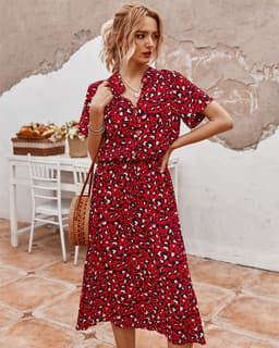 image-Women's Wave Point Short Sleeve Dress Shirt Collar Skirt