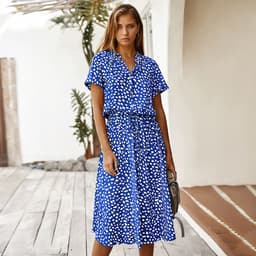 image-Women's Wave Point Short Sleeve Dress Shirt Collar Skirt