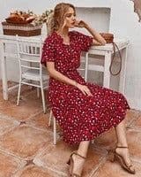 image-Women's Wave Point Short Sleeve Dress Shirt Collar Skirt
