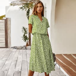 image-Women's Wave Point Short Sleeve Dress Shirt Collar Skirt