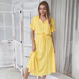 image-Women's Wave Point Short Sleeve Dress Shirt Collar Skirt