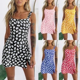 image-Sling print sexy slim floral dress