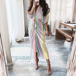 image-European And American Print Long-Sleeved Lace-Up Single-Breasted Shirt Dress