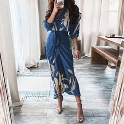 image-European And American Print Long-Sleeved Lace-Up Single-Breasted Shirt Dress