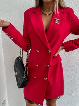image-Double-Breasted Lace Suit Dress Mid-Length Dress