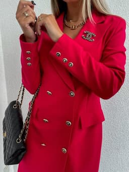 image-Double-Breasted Lace Suit Dress Mid-Length Dress