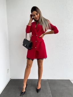 image-Double-Breasted Lace Suit Dress Mid-Length Dress