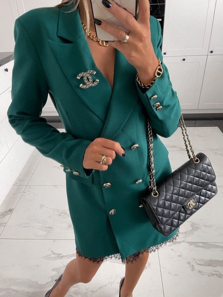image-Double-Breasted Lace Suit Dress Mid-Length Dress