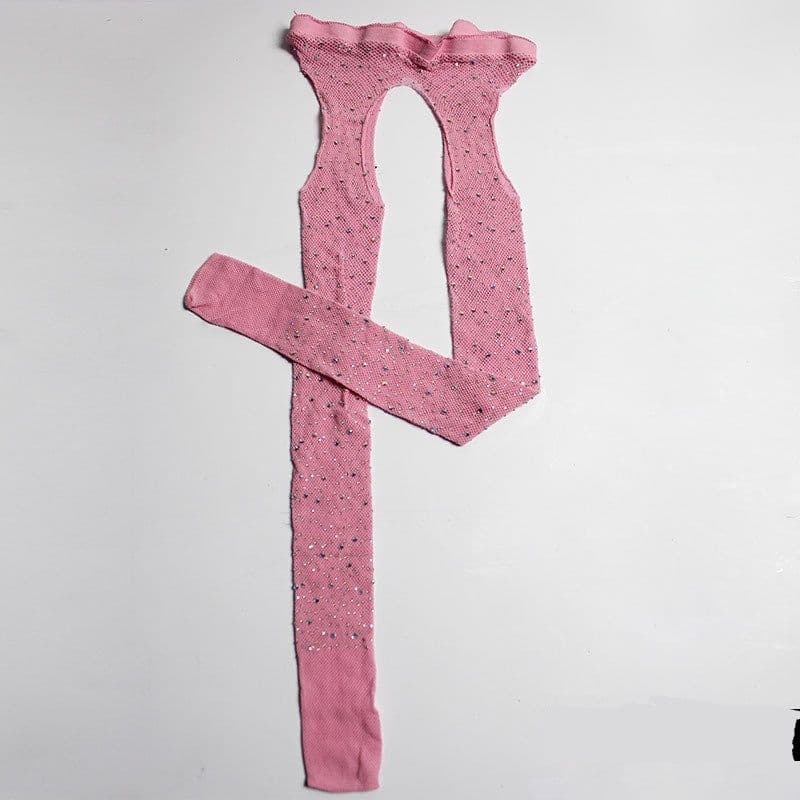 image-Ladies Water Diamond Ironing And Drilling Romper Mesh Socks