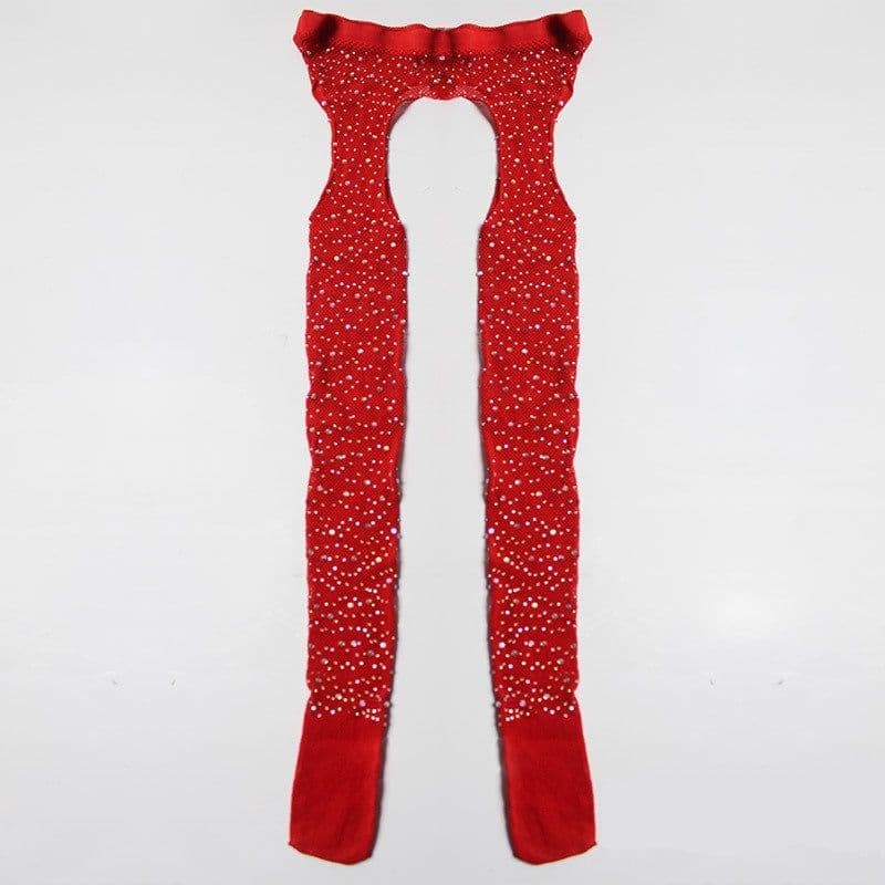 image-Ladies Water Diamond Ironing And Drilling Romper Mesh Socks