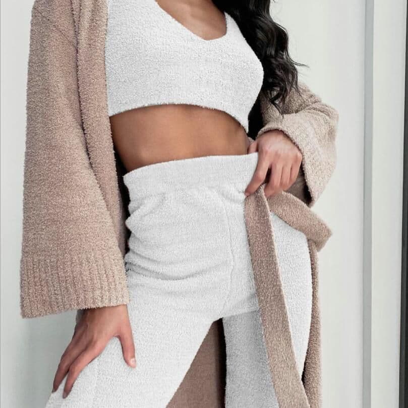 image-3pcs Womens Clothing Long Sleeve Crop Tank Top And Drawstring Shorts Pajama Set