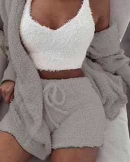 image-3pcs Womens Clothing Long Sleeve Crop Tank Top And Drawstring Shorts Pajama Set