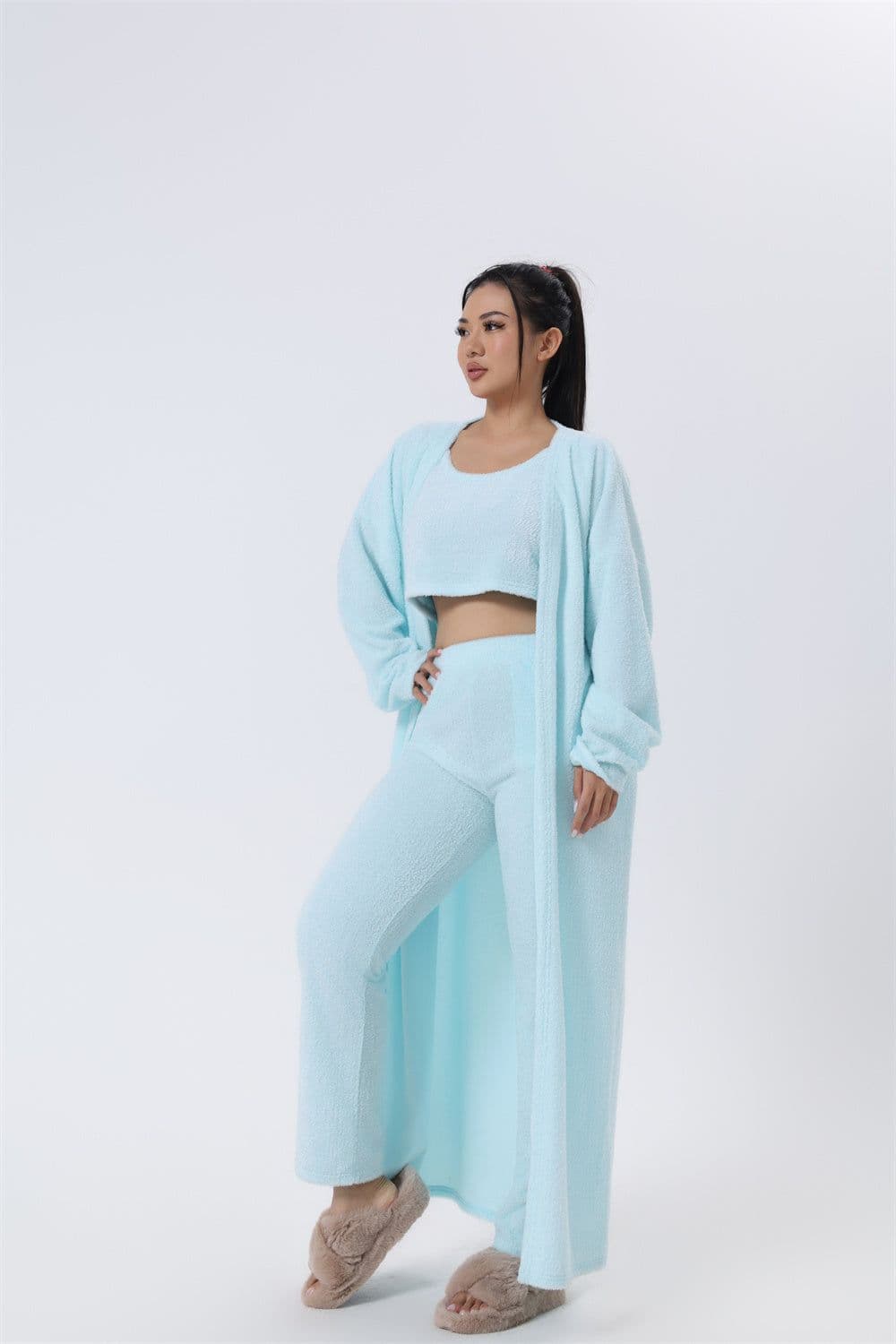 image-Cozy Pajama Set, 3 Piece Lounge Set, Cute Loungewear, Warm Suit Sets, Matching Set, Lounge Set, 3 Piece Pant Sets, Women Winter Dress