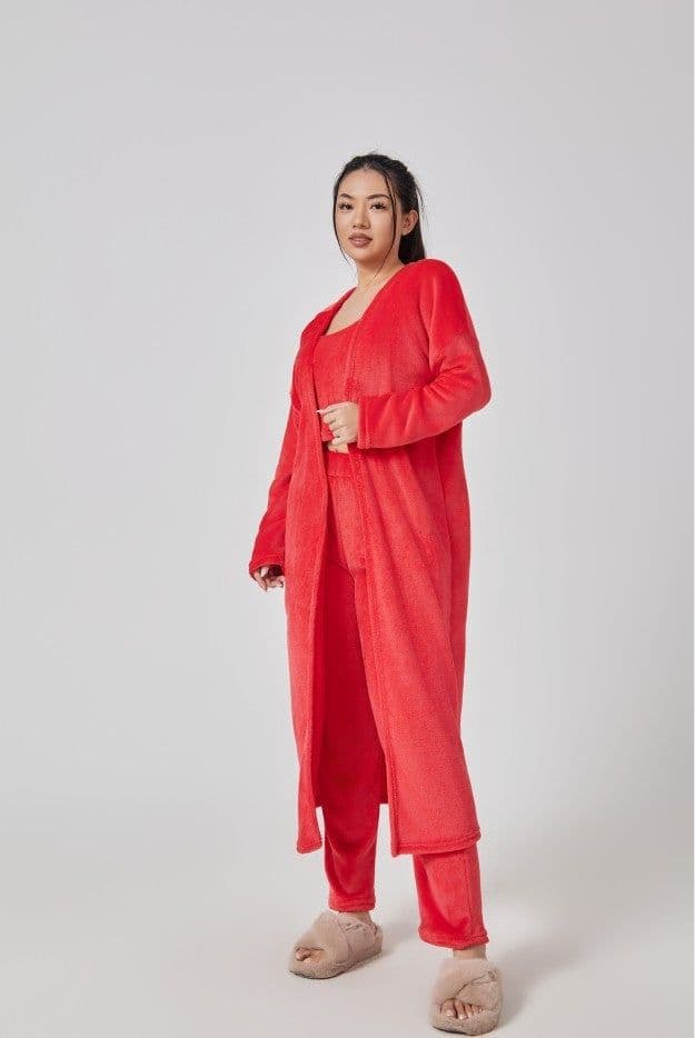image-Cozy Pajama Set, 3 Piece Lounge Set, Cute Loungewear, Warm Suit Sets, Matching Set, Lounge Set, 3 Piece Pant Sets, Women Winter Dress