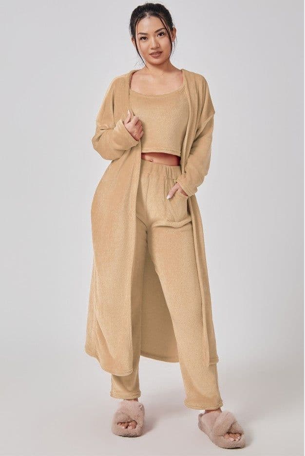 image-Cozy Pajama Set, 3 Piece Lounge Set, Cute Loungewear, Warm Suit Sets, Matching Set, Lounge Set, 3 Piece Pant Sets, Women Winter Dress