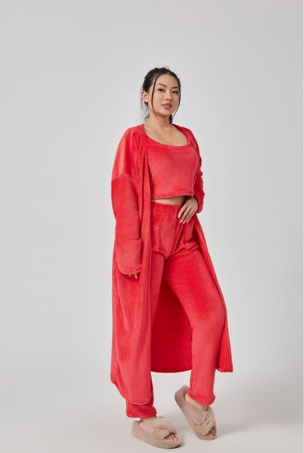 image-Cozy Pajama Set, 3 Piece Lounge Set, Cute Loungewear, Warm Suit Sets, Matching Set, Lounge Set, 3 Piece Pant Sets, Women Winter Dress