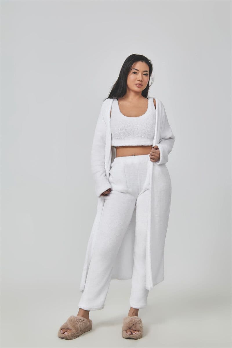 image-Cozy Pajama Set, 3 Piece Lounge Set, Cute Loungewear, Warm Suit Sets, Matching Set, Lounge Set, 3 Piece Pant Sets, Women Winter Dress
