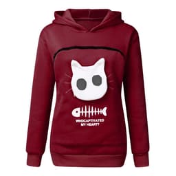 image-Women Hoodie Sweatshirt With Cat Pet Pocket Design Long Sleeve Sweater Cat Outfit