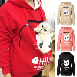 image-Women Hoodie Sweatshirt With Cat Pet Pocket Design Long Sleeve Sweater Cat Outfit