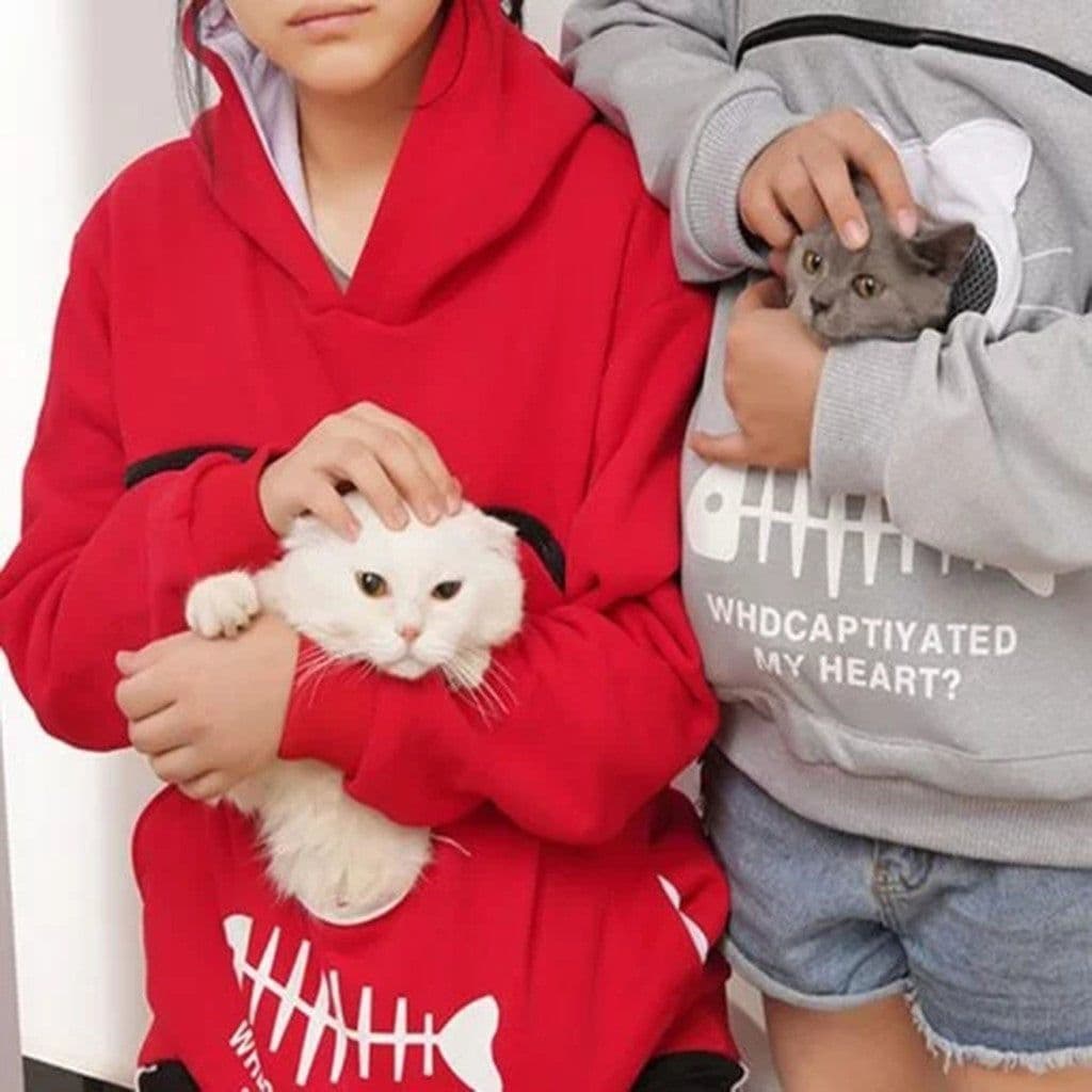 image-Women Hoodie Sweatshirt With Cat Pet Pocket Design Long Sleeve Sweater Cat Outfit