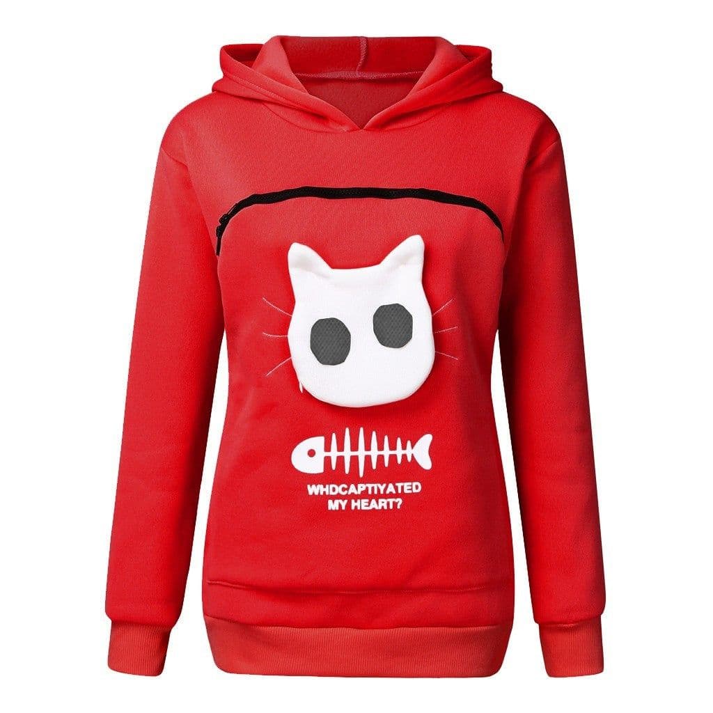 image-Women Hoodie Sweatshirt With Cat Pet Pocket Design Long Sleeve Sweater Cat Outfit