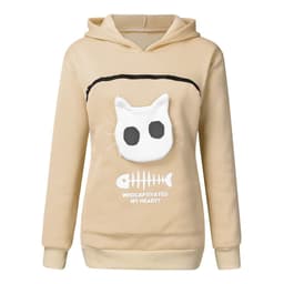 image-Women Hoodie Sweatshirt With Cat Pet Pocket Design Long Sleeve Sweater Cat Outfit