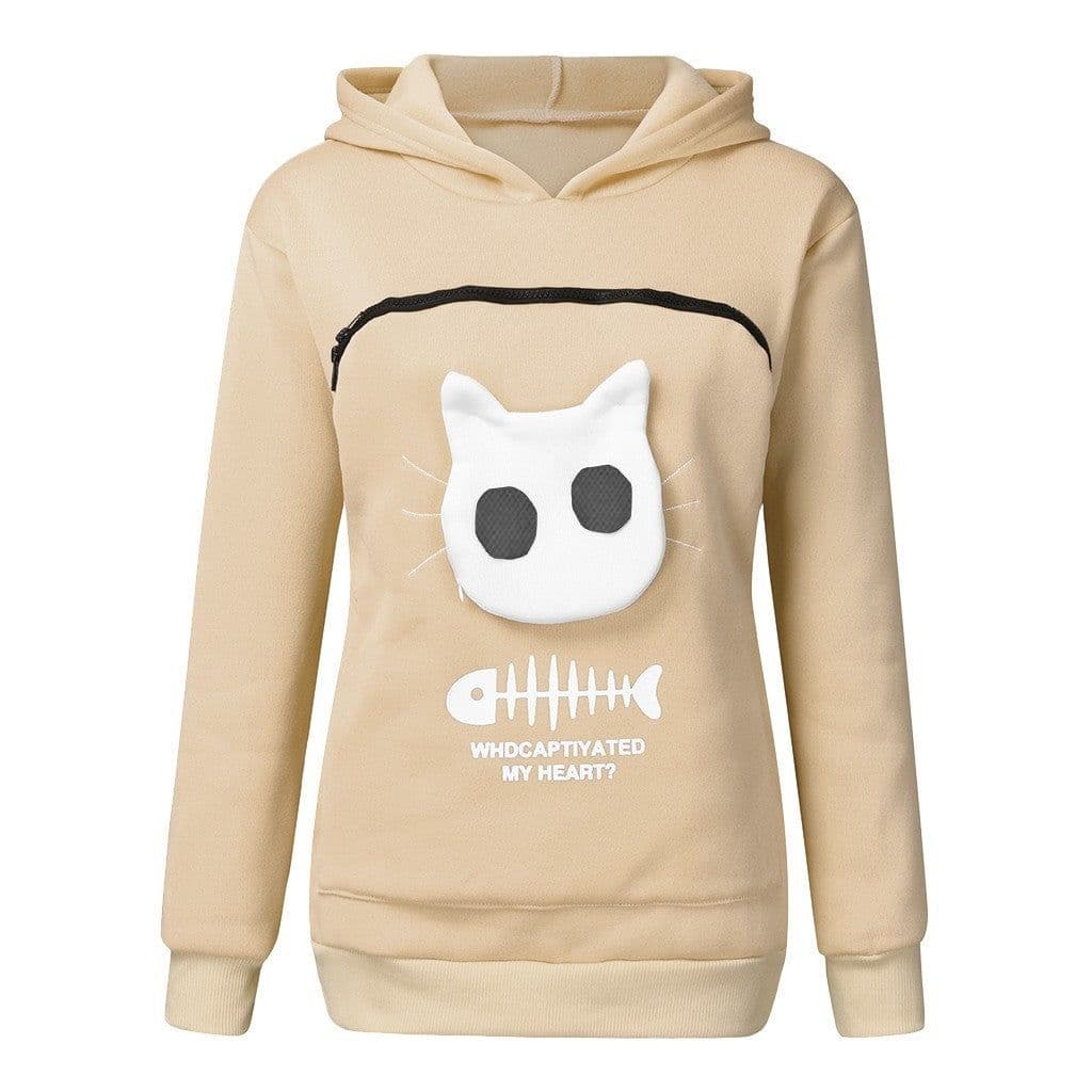 image-Women Hoodie Sweatshirt With Cat Pet Pocket Design Long Sleeve Sweater Cat Outfit