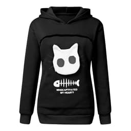 image-Women Hoodie Sweatshirt With Cat Pet Pocket Design Long Sleeve Sweater Cat Outfit