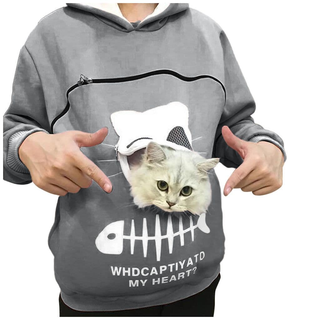 image-Women Hoodie Sweatshirt With Cat Pet Pocket Design Long Sleeve Sweater Cat Outfit