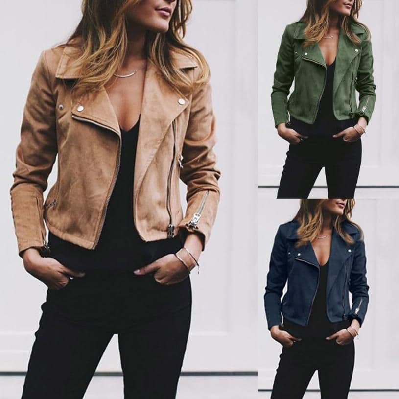 image-Lapel And Diagonal Zipper Short Women's Clothing