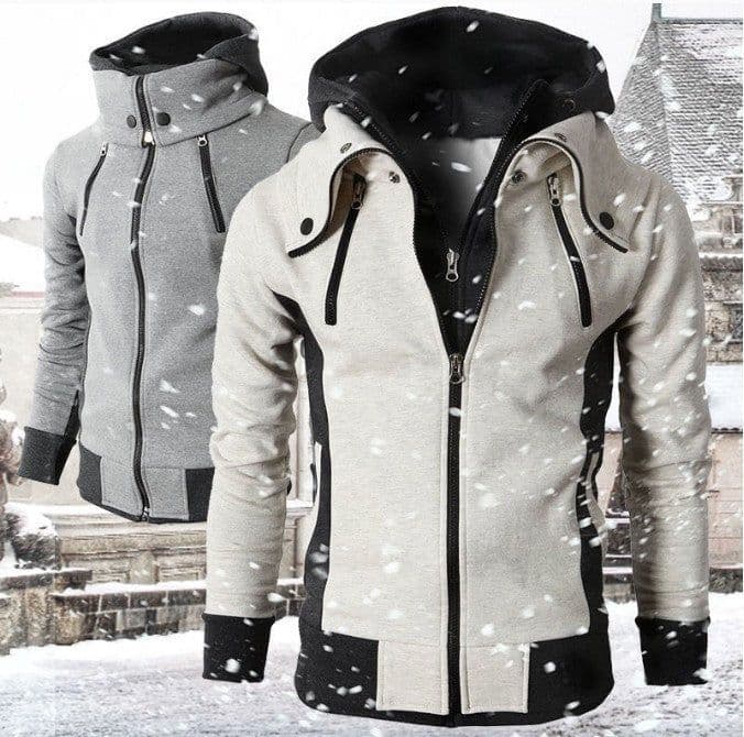 image-Men's Zip UP Hooded Jacket Fake Two Piece Sports Cardigan Casual Slim Sweatshirt Jacket