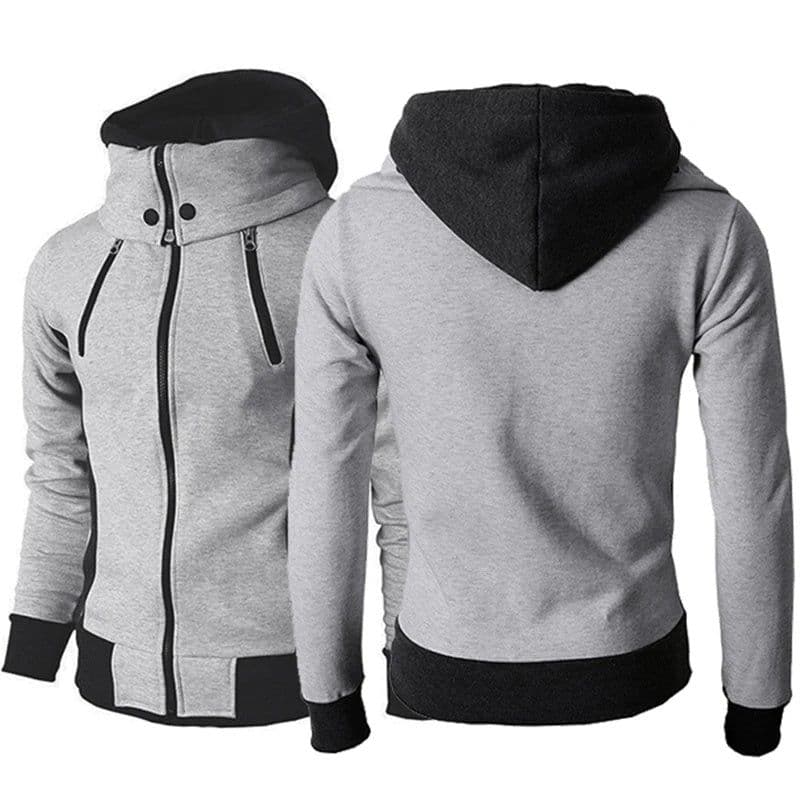 image-Men's Zip UP Hooded Jacket Fake Two Piece Sports Cardigan Casual Slim Sweatshirt Jacket