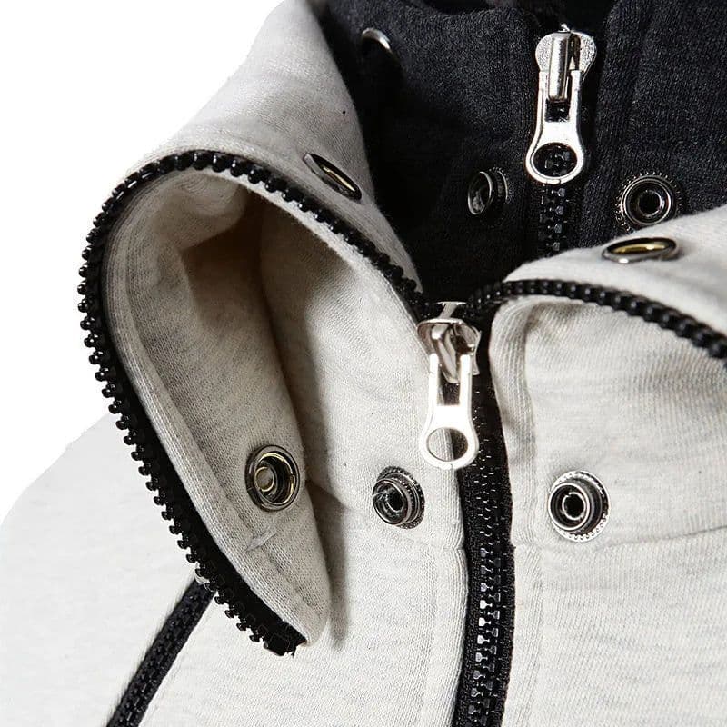 image-Men's Zip UP Hooded Jacket Fake Two Piece Sports Cardigan Casual Slim Sweatshirt Jacket