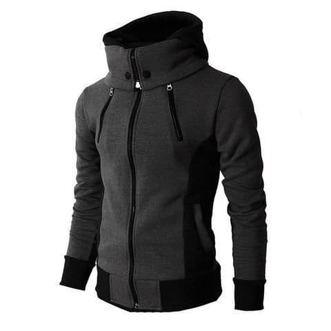 image-Men's Zip UP Hooded Jacket Fake Two Piece Sports Cardigan Casual Slim Sweatshirt Jacket