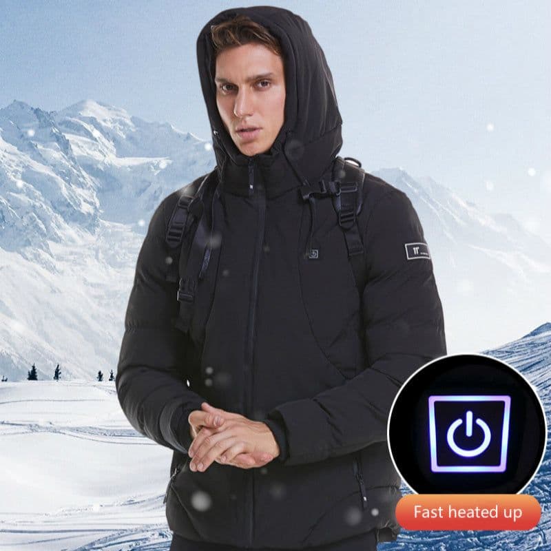 image-New Men Women Cotton Coat USB Smart Electric Heated Jackets Winter Thicken Down Hooded Outdoor Hiking Ski Clothing 7XL