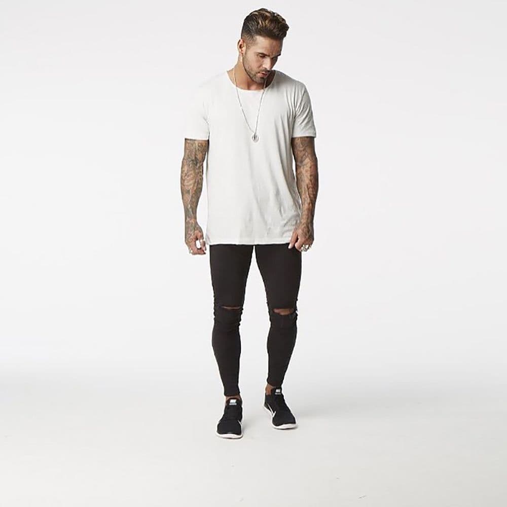 image-Summer Distressed Hip Hop Style Washed Super Skinny Men Ripped Jeans
