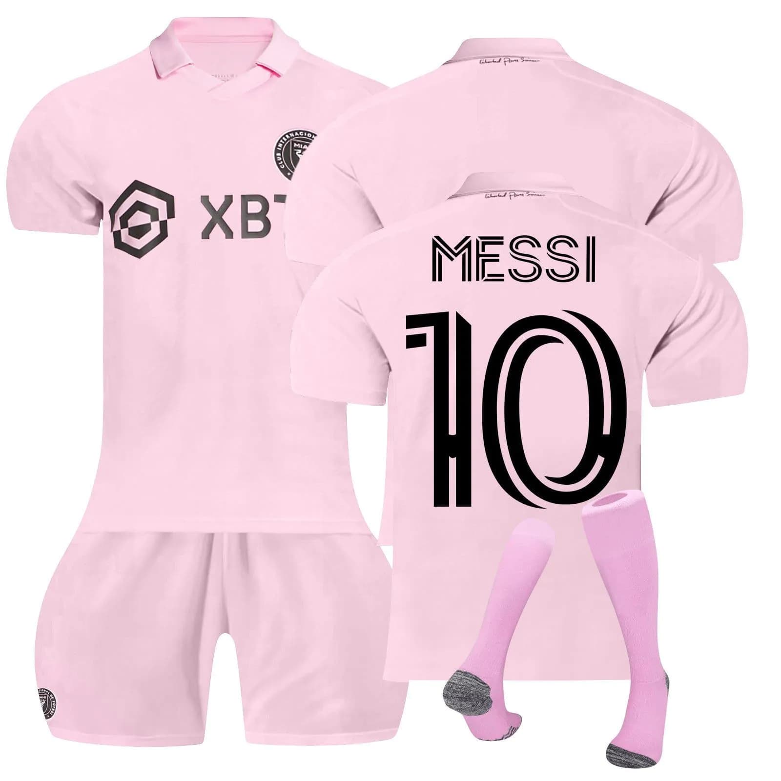 image-Inter Miami Messi No10 Football Kit Home Match Football Jersey Tracksuit Shirts Shorts And Socks Set For Kids And Men Kids Football Jersey Set Jerseys Sweat Suit Tracksuit Training Outfits