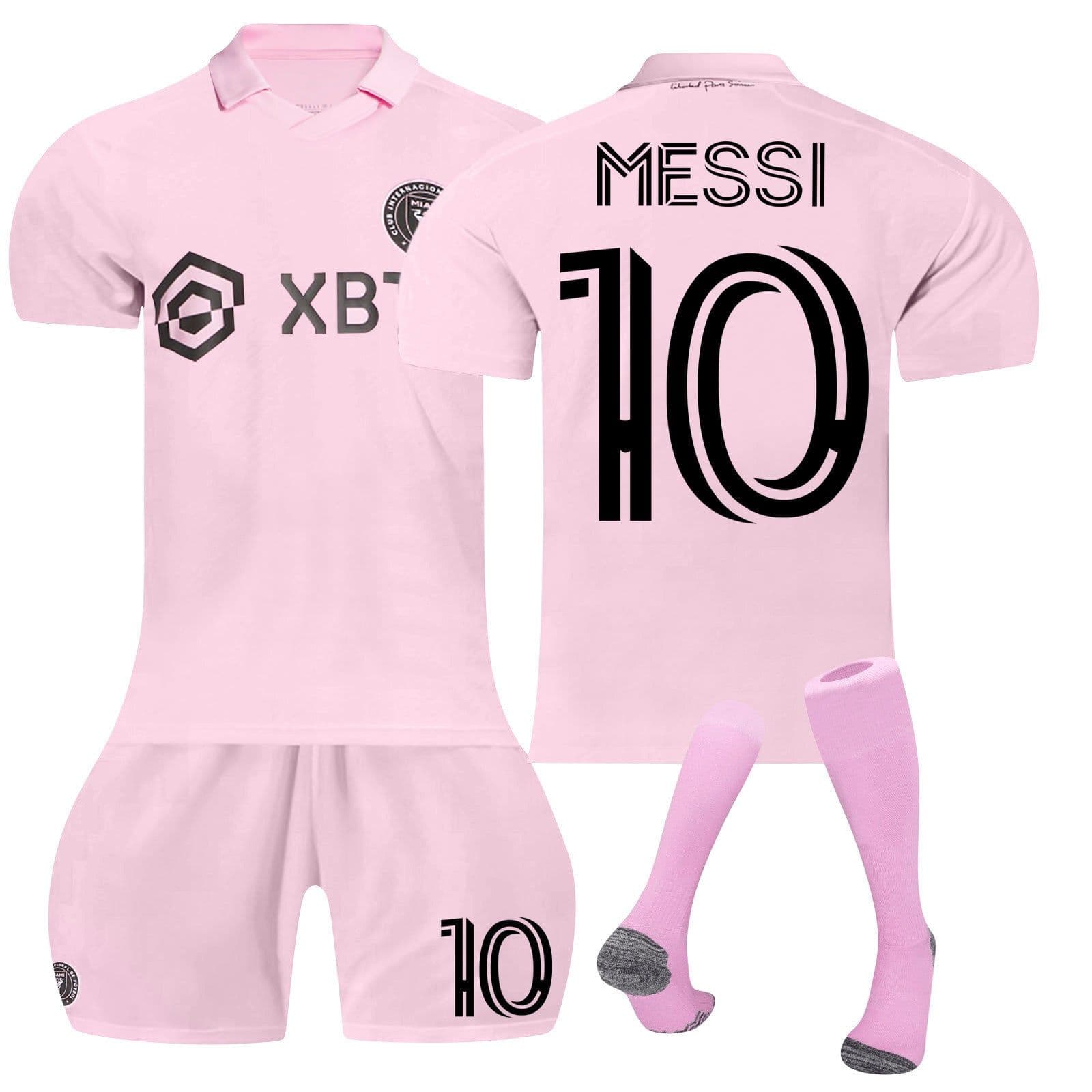 image-Inter Miami Messi No10 Football Kit Home Match Football Jersey Tracksuit Shirts Shorts And Socks Set For Kids And Men Kids Football Jersey Set Jerseys Sweat Suit Tracksuit Training Outfits